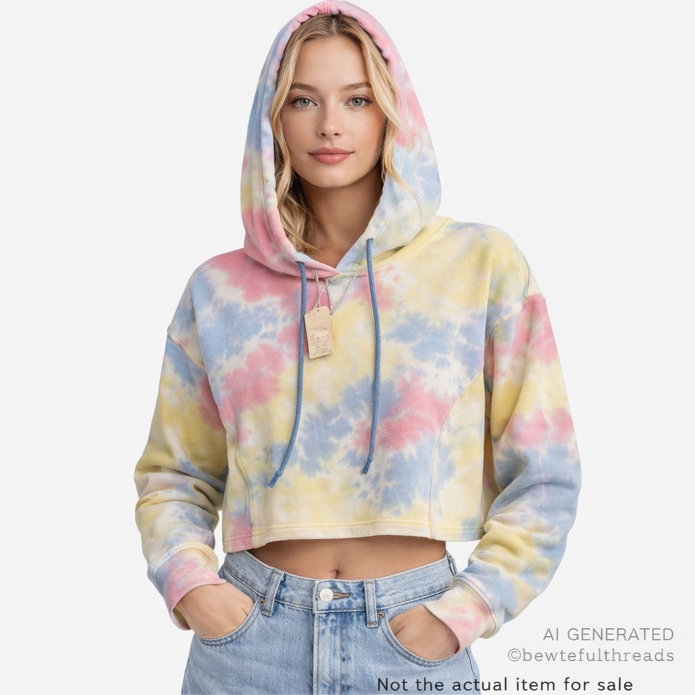 Hem & Thread Medium Pastel Tie-Dye Cropped Hoodie – Oversized Fit (NWT)